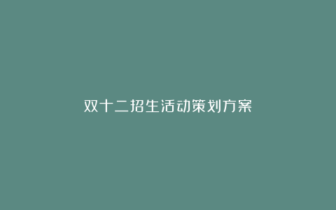 双十二招生活动策划方案