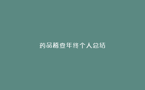 药品稽查年终个人总结