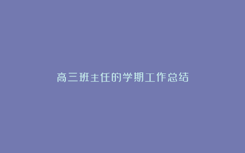 高三班主任的学期工作总结