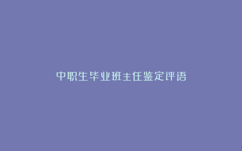 中职生毕业班主任鉴定评语