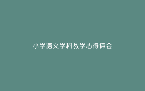 小学语文学科教学心得体会