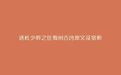 送杜少府之任蜀州古诗原文及赏析