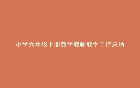 小学六年级下册数学教师教学工作总结