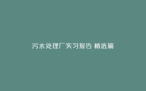 污水处理厂实习报告（精选篇）