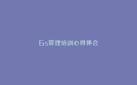 6s管理培训心得体会