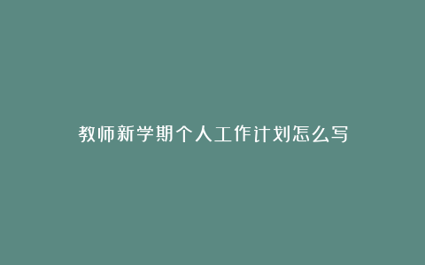 教师新学期个人工作计划怎么写