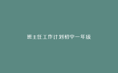 班主任工作计划初中一年级