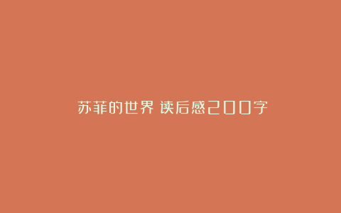 《苏菲的世界》读后感200字