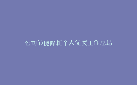 公司节能降耗个人优质工作总结