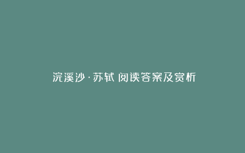 《浣溪沙·苏轼》阅读答案及赏析