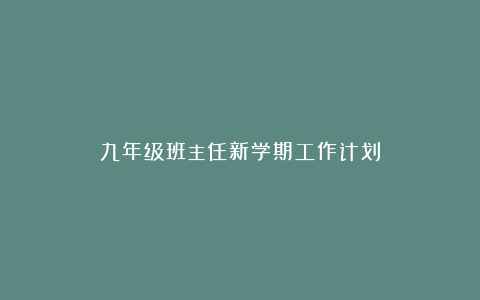 九年级班主任新学期工作计划