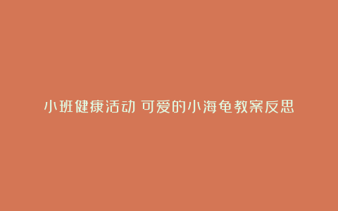 小班健康活动：可爱的小海龟教案反思