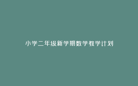 小学二年级新学期数学教学计划