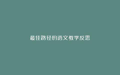 最佳路径的语文教学反思