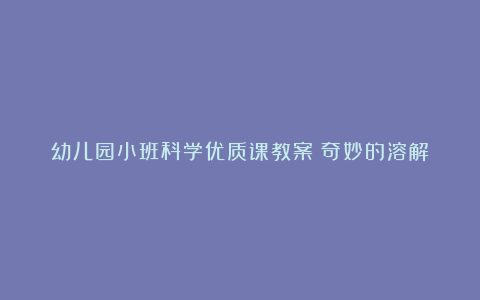 幼儿园小班科学优质课教案《奇妙的溶解》含反思