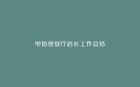 电信营业厅店长工作总结