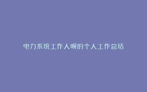 电力系统工作人员的个人工作总结