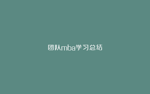 团队mba学习总结