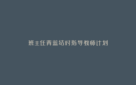 班主任青蓝结对指导教师计划