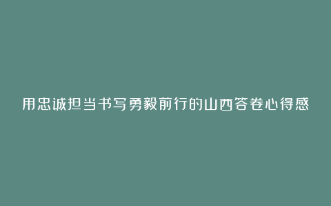 用忠诚担当书写勇毅前行的山西答卷心得感想