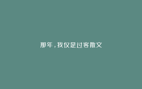 那年,我仅是过客散文