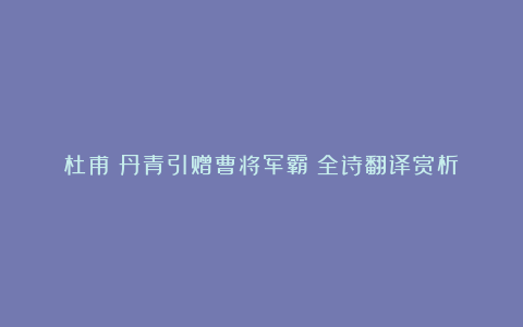 杜甫《丹青引赠曹将军霸》全诗翻译赏析