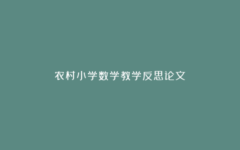 农村小学数学教学反思论文