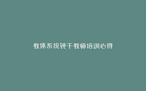 教体系统骨干教师培训心得