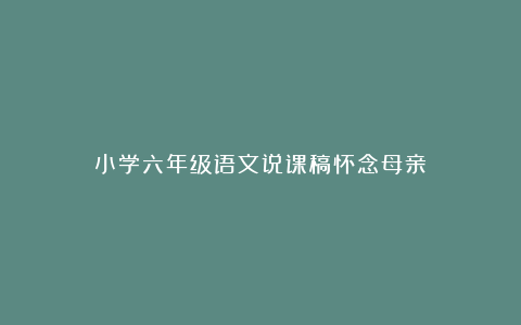 小学六年级语文说课稿怀念母亲