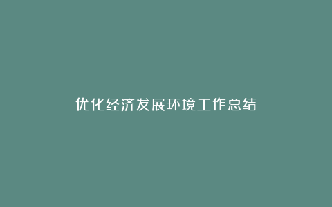 优化经济发展环境工作总结