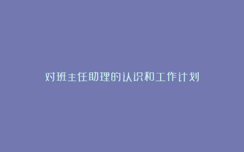 对班主任助理的认识和工作计划