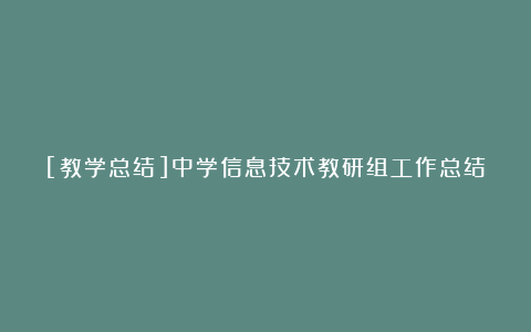 [教学总结]中学信息技术教研组工作总结