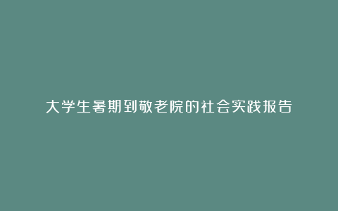 大学生暑期到敬老院的社会实践报告