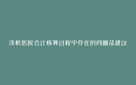 浅析医院会计核算过程中存在的问题及建议论文