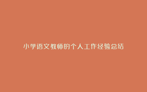 小学语文教师的个人工作经验总结