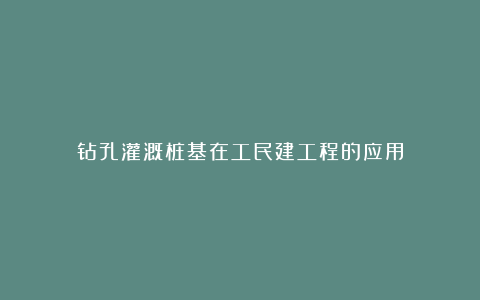 钻孔灌溉桩基在工民建工程的应用