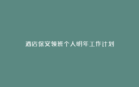 酒店保安领班个人明年工作计划