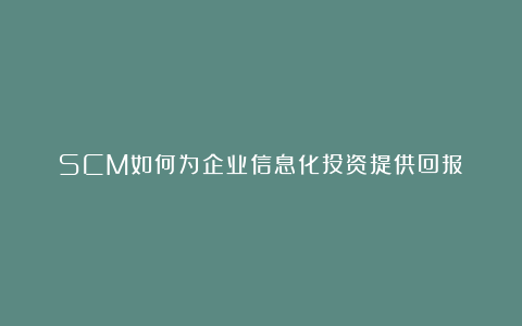 SCM如何为企业信息化投资提供回报