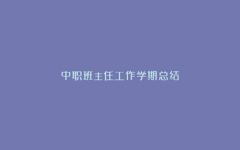 中职班主任工作学期总结