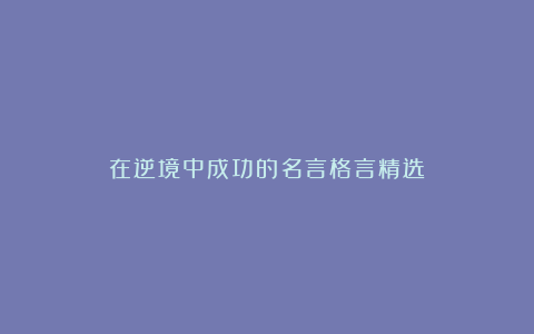 在逆境中成功的名言格言精选