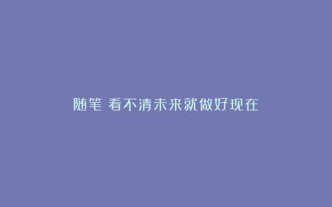 随笔：看不清未来就做好现在