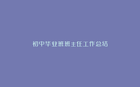 初中毕业班班主任工作总结