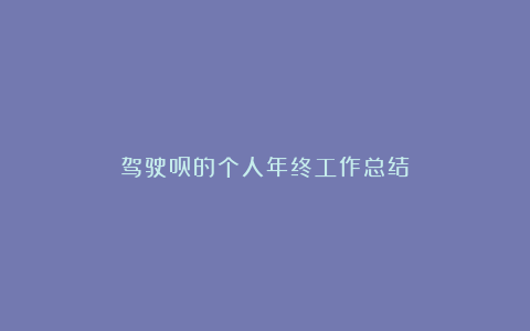 驾驶员的个人年终工作总结