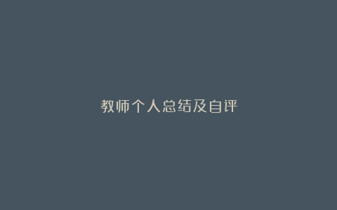 教师个人总结及自评