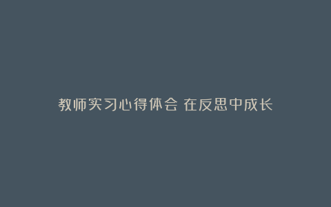 教师实习心得体会：在反思中成长