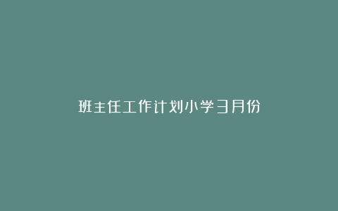 班主任工作计划小学3月份