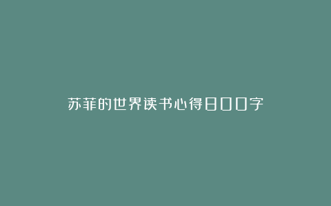 苏菲的世界读书心得800字