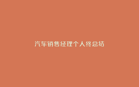 汽车销售经理个人终总结