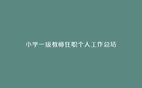 小学一级教师任职个人工作总结