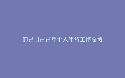 的2022年个人年终工作总结